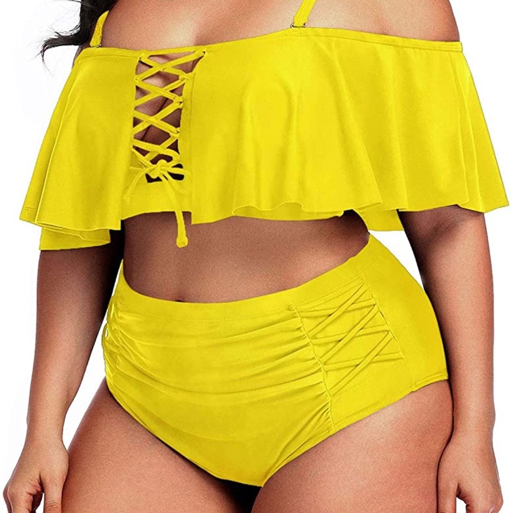 High Waisted Two Piece Off Shoulder Bathing Suit
